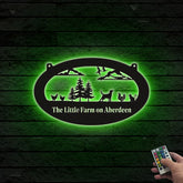 Custom Farmhouse Metal Wall Art Led Lights, Personalized Family Name Metal Sign, Poultry Cattle Farm Metal Sign, Tractor Barn Ranch Metal Hanging